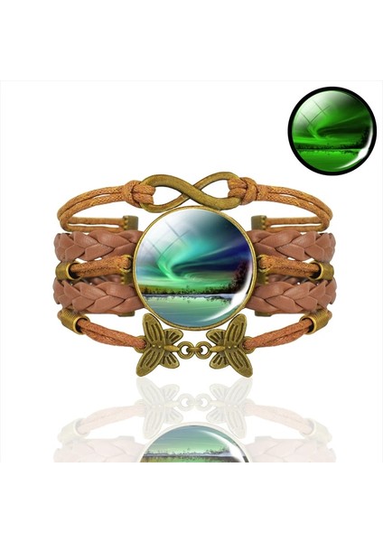 No.30 Boyutu Esspoc Kuzey Işıkları Fotoğraf Bileklik Bileklik Aydınlık Cam Cabochon Pulseras Mujer Steampunk Kahverengi Deri Bilezik Kadın Hediye (Yurt Dışından) fırsatları