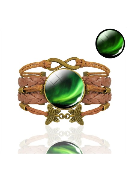 No.30 Boyutu Esspoc Kuzey Işıkları Fotoğraf Bileklik Bileklik Aydınlık Cam Cabochon Pulseras Mujer Steampunk Kahverengi Deri Bilezik Kadın Hediye (Yurt Dışından) indirimleri