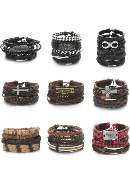 BR22Y0445 Vintage Erkek Örgülü Wrap Deri Bilezik Gotik Punk Yin Yang Infinity Tüy Ahşap Boncuklar Etnik Tribal Bileklikler Erkek Hediye (Yurt Dışından) fiyatları
