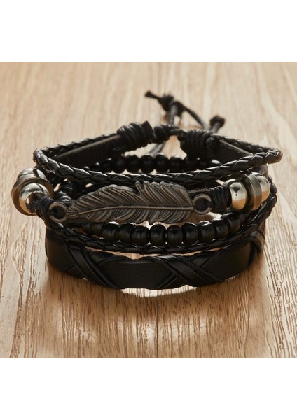 BR22Y0445 Vintage Erkek Örgülü Wrap Deri Bilezik Gotik Punk Yin Yang Infinity Tüy Ahşap Boncuklar Etnik Tribal Bileklikler Erkek Hediye (Yurt Dışından) modelleri