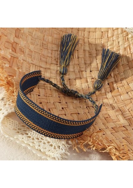 BZ22060702-4 Retro 3D Mektup Kumaş Bilezikler Kadın Erkek Unisex Lace Up Püskül Bilek Bandı Şerit Dokuma Wrap Bilezikler Moda Takı (Yurt Dışından)