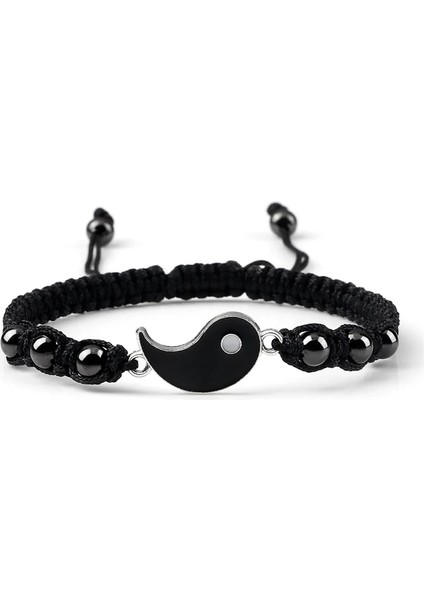 Siyah Siyah Siyah Beyaz Halat Zincir Örgülü Bilezik Ta Yin Yang El Yapımı Dostluk Bilezikler Kadın Erkek Ayarlanabilir Takılar Takı (Yurt Dışından)