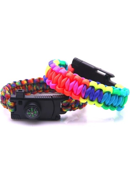 BHJTA2209 Çok Fonksiyonlu Askeri Acil Hayatta Kalma Paracord Gökkuşağı Bilezik Açık Kazıyıcı Düdük Toka Paracord Araçları (Yurt Dışından) fırsatları