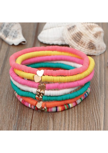 No.8 Boyutu Moda Gökkuşağı Istiflenebilir Bilezikler Kadınlar Için Set Kalp Charm Yumuşak Kil Çömlek Katmanlı Boncuk Zincir Bileklik Kadın Boho Takı (Yurt Dışından) fırsatları
