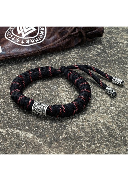Siyah Iskandinav Vikings Runes Boncuk Bilezik Erkekler Tılsım Valknut El Yapımı Paracord Halat Bileklik Muska Kamp Survival Takı Hediyeler (Yurt Dışından)