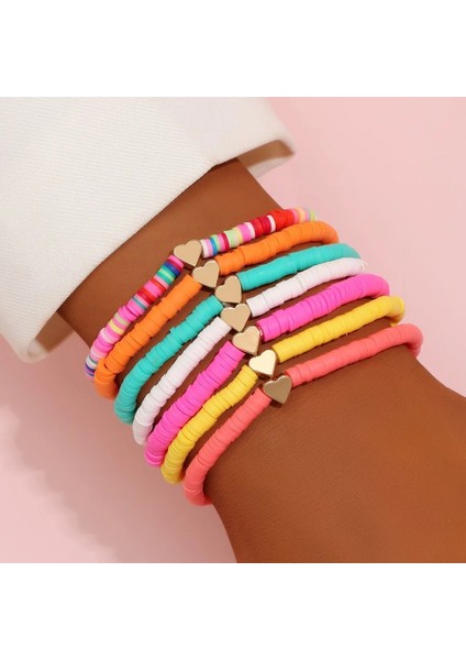 No.18 Boyutu Moda Gökkuşağı Istiflenebilir Bilezikler Kadınlar Için Set Kalp Charm Yumuşak Kil Çömlek Katmanlı Boncuk Zincir Bileklik Kadın Boho Takı (Yurt Dışından) fiyatları