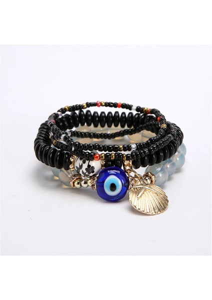 BR22Y0109-2 Moda Şanslı Mavi Nazar Bilezik Boho Renkli Kristal Çok Katmanlı Boncuklu Bilezikler Kadın Erkek Yaz Parti Takı Hediye Için (Yurt Dışından)