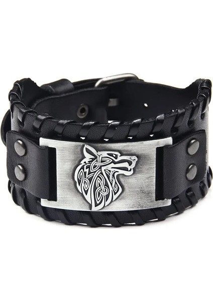 QNW2579-1 Retro El Yapımı Hakiki Deri Bilezik Charm Geniş Deri Bilezik Viking Odin Totem Vintage Deri El Bileklik Adam Hediye Için (Yurt Dışından)