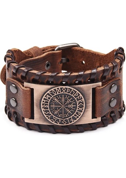 QNW2579-1 Retro El Yapımı Hakiki Deri Bilezik Charm Geniş Deri Bilezik Viking Odin Totem Vintage Deri El Bileklik Adam Hediye Için (Yurt Dışından) fiyatları