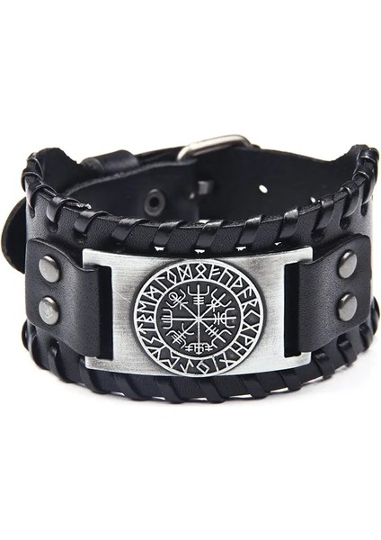 QNW2579-1 Retro El Yapımı Hakiki Deri Bilezik Charm Geniş Deri Bilezik Viking Odin Totem Vintage Deri El Bileklik Adam Hediye Için (Yurt Dışından) fırsatları