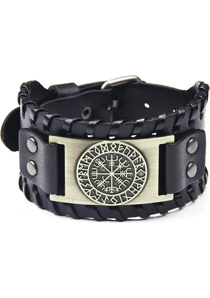 QNW2579-1 Retro El Yapımı Hakiki Deri Bilezik Charm Geniş Deri Bilezik Viking Odin Totem Vintage Deri El Bileklik Adam Hediye Için (Yurt Dışından) indirimleri
