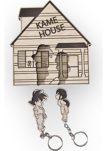 Dragon Ball - Kame House Anahtarlık Seti , Anahtar Askısı , Ahşap