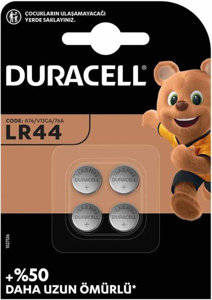 Duracell LR44 1.5 Volt Düğme Pil (4lü Paket)