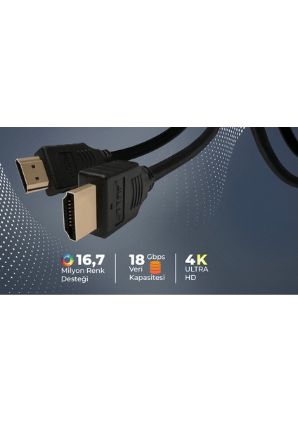 HDMI 2.0 4K Ultra Hd 60 Hz Ses ve Görüntü Aktarım Kablosu 1 Metre