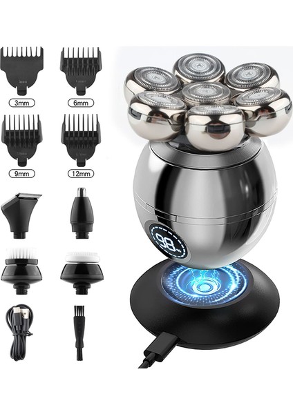Sagrado Erkekler Için Elektrikli Berber Şarj Edilebilir Kel Kafa Elektrikli 7 Yüzen Kafa Sakal Burun Kesme Makinesi Saç Düzeltici (Yurt Dışından)