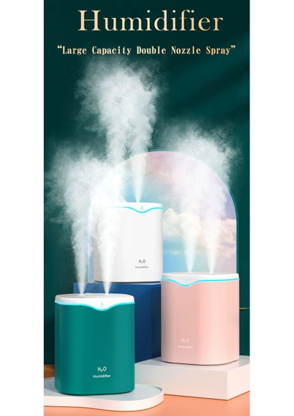 Sagrado 2000 ml Büyük Kapasiteli Nemlendirici USB Ultrasonik Çift Sprey Kafası Aroma Yağı Difüzör Hava Humidificador Mist Maker Pembe (Yurt Dışından)