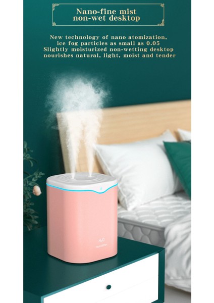 Sagrado 2000 ml Büyük Kapasiteli Nemlendirici USB Ultrasonik Çift Sprey Kafası Aroma Yağı Difüzör Hava Humidificador Mist Maker Pembe (Yurt Dışından)