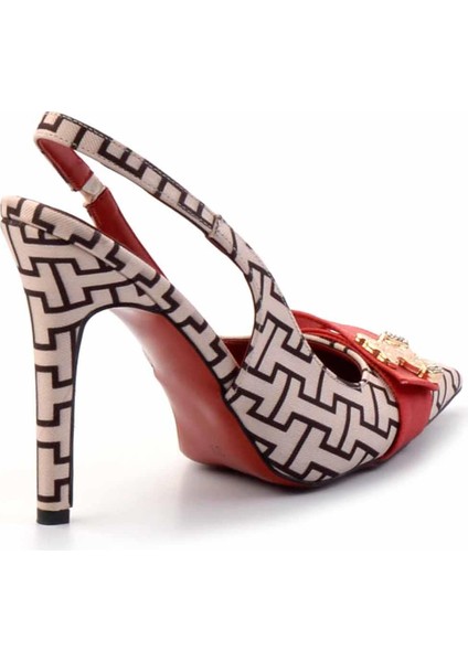 Bej Baskılı Kumaş Kadın Klasik Topuklu Ayakkabı K01455118210 fırsatları