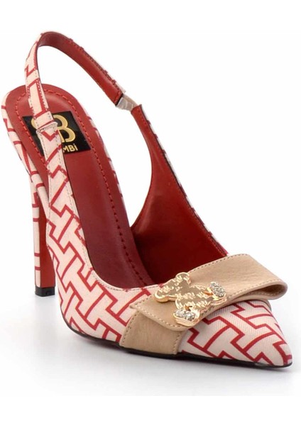 Kırmızı Baskılı Kumaş Kadın Klasik Topuklu Ayakkabı K01455118210 fiyatları