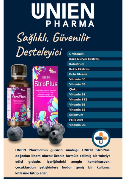 Stroplus 100 Ml/ Kolostrum Beta Glukan Çinko Folik Asit Selenyum Vitamin Içeren Takviye Edici Gıda