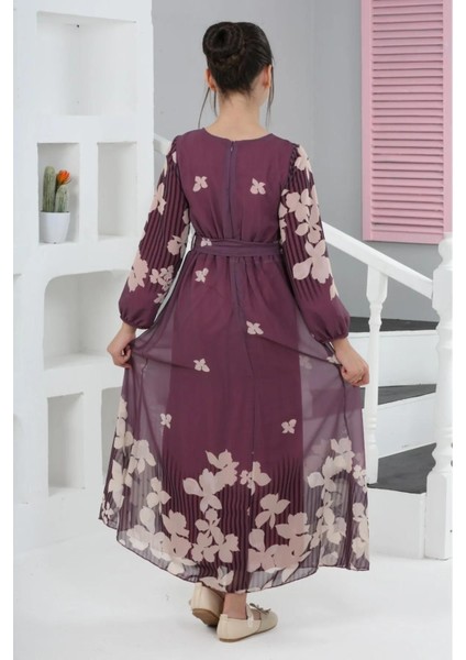 Kız Çocuk Astarlı Tam Boy Çiçek Desenli Iç Göstermeyen Şık Rahat Uzun Elbise fiyatları