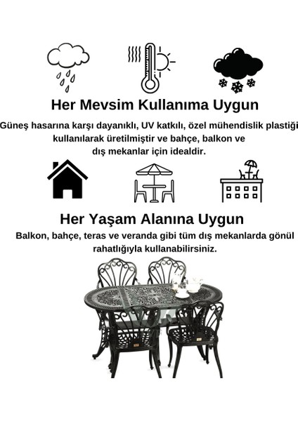 Ferforje Görünümlü Masa ve Sandalye, Bahçe, Balkon ve Dış Mekanda Kullanılabilir, 2 Yıl Garantili, 150 kg Taşıma Kapasiteli, Plastik Oval Masa ve Sandalye Takımı