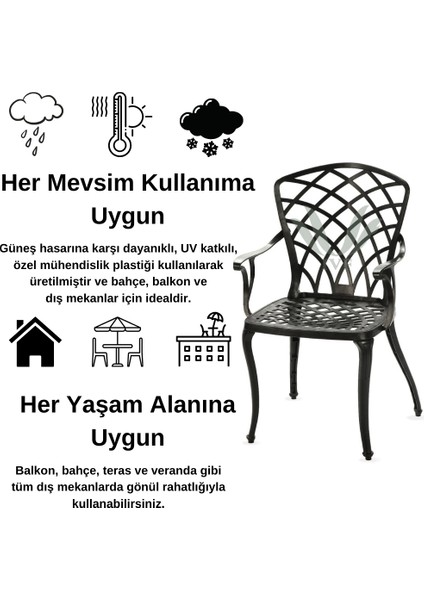 Ferforje Görünümlü Plastik Tek Siyah Sandalye, Bahçe, Balkon ve Dış Mekanda Kullanılabilir, 2 Yıl Garantili, 150 kg Taşıma Kapasiteli, Plastik Tek Sandalye