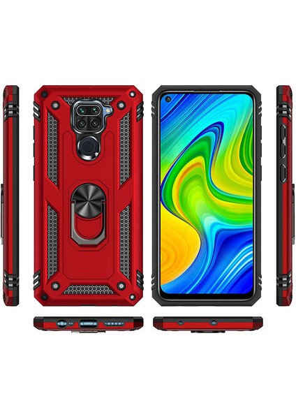 Xiaomi Redmi Note 9 Uyumlu Kılıf Soldier Korumalı Yüzüklü ve Mıknatıslı Tpu Gövde Kılıf