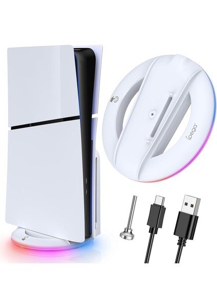 Ps5 Slim Aksesuarı Için LED Dikey Stand, 14 Işık Modlu Yükseltilmiş Stand, Playstation 5 Slim Konsol Için Vidalar ve USB C Kablosu ile Disk/dijital - Ps5 Konsoluna Uymaz (Yurt Dışından)