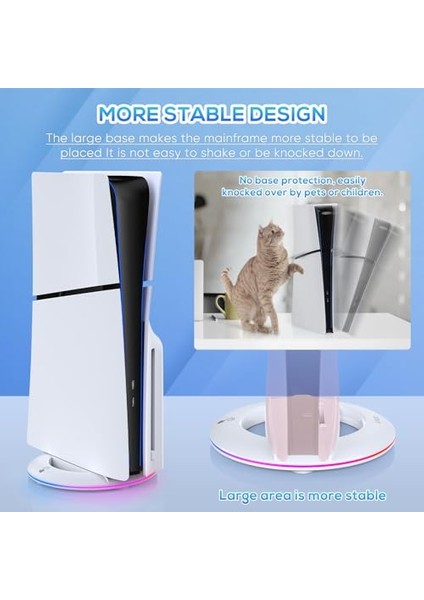 Ps5 Slim Aksesuarı Için LED Dikey Stand, 14 Işık Modlu Yükseltilmiş Stand, Playstation 5 Slim Konsol Için Vidalar ve USB C Kablosu ile Disk/dijital - Ps5 Konsoluna Uymaz (Yurt Dışından)