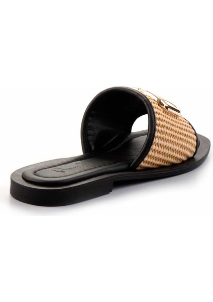 Kadın Hasır Terlik Bej ve Siyah Renk Seçenekleriyle Düz Topuk Konforu modelleri