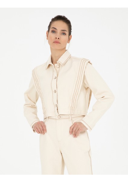 Kadın Krem Crop Top Uzun Kollu Gömlek 50290410-VR071