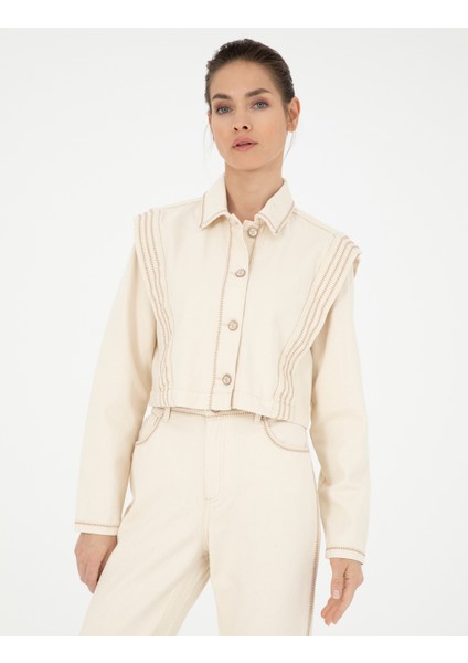 Kadın Krem Crop Top Uzun Kollu Gömlek 50290410-VR071 modelleri
