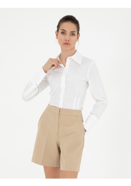 Kadın Beyaz Slim Fit Uzun Kollu Gömlek 50284562-VR013