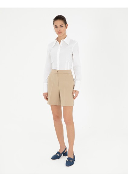 Kadın Beyaz Slim Fit Uzun Kollu Gömlek 50284562-VR013 fırsatları