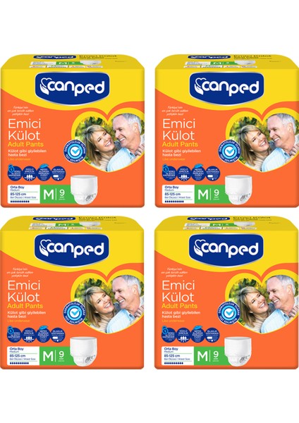 Lohusa Hamile ve Emici Külot M (Orta) Boy Beden Ölçüsü 85-125 cm 4 Paket 36 Adet