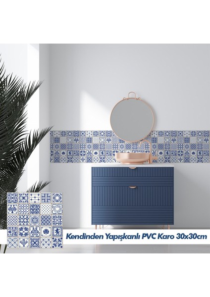 Kendinden Yapışkanlı Banyo Mutfak Fayans Kaplama Indigo Pvc Karo 30x30cm (0,36 M²)