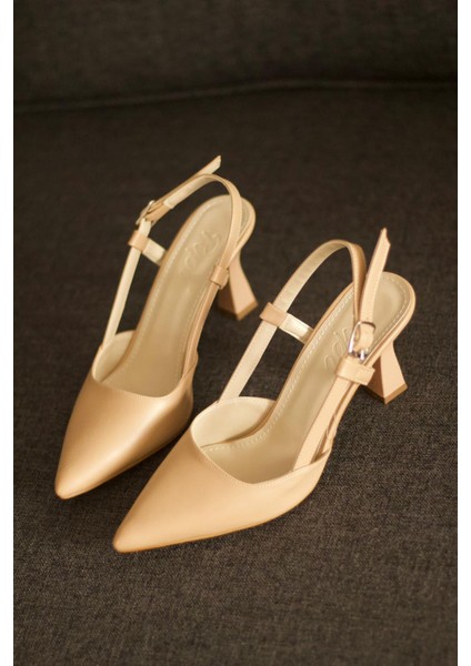 Y3060 Nude Deri Tokalı Kadın Topuklu Ayakkabı modelleri