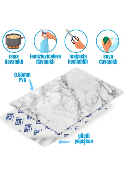 Boss Kendinden Yapışkanlı Banyo Mutfak Fayans Kaplama Mermer Pvc Karo 30X60CM (0,72 M²) fiyatları