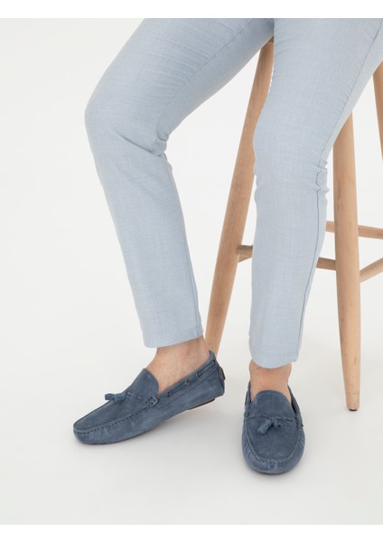 Erkek İndigo %100 Deri Loafer Ayakkabı 50287200-VR028