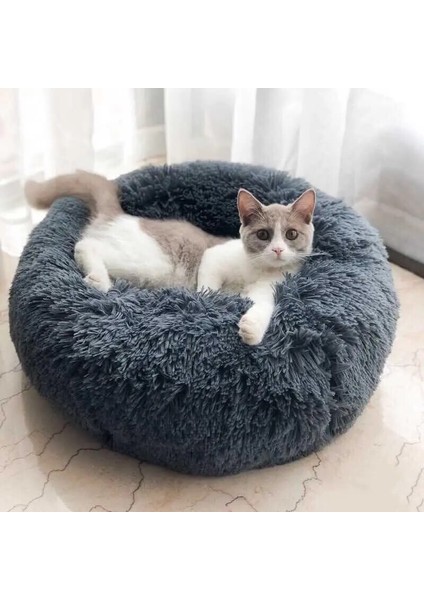Koyu Gri Tarzı 50CM Süper Yumuşak Pet Yatak Kulübesi Köpek Yuvarlak Kedi Kış Sıcak Uyku Tulumu Uzun Peluş Köpek Yastık Mat Taşınabilir Kedi Malzemeleri cm (Yurt Dışından) modelleri