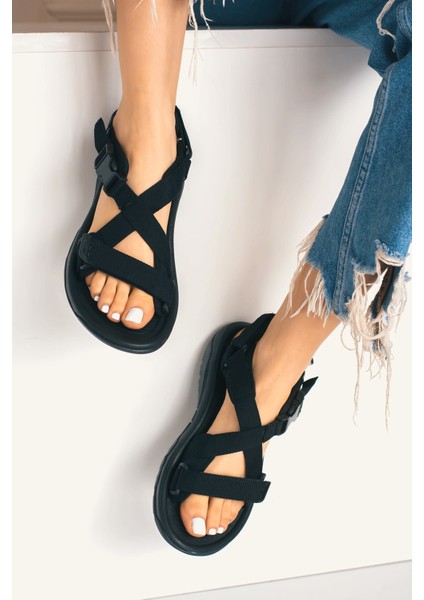 Günlük Unisex Tokalı Sandalet Yastıklı Hafif Tabanlı Çapraz Şerit Outdoor Esnek Ayakkabı 125Ç