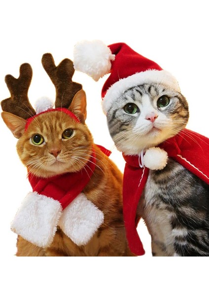 Pelerin Tarzı Pet Noel Giysileri Köpek Kedi Noel Noel Baba Cosplay Kostüm Festivali Sevimli Şapka Önlük Kedi Headdress Boynuz Headgear (Yurt Dışından) fiyatları