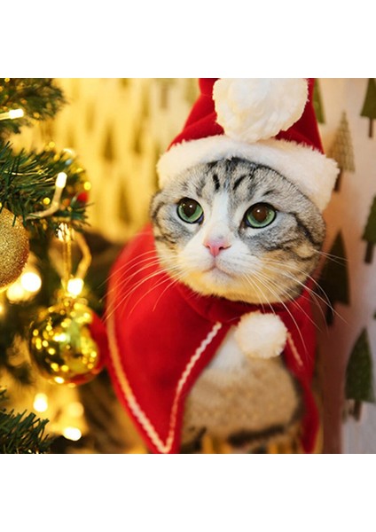 Pelerin Tarzı Pet Noel Giysileri Köpek Kedi Noel Noel Baba Cosplay Kostüm Festivali Sevimli Şapka Önlük Kedi Headdress Boynuz Headgear (Yurt Dışından) fırsatları