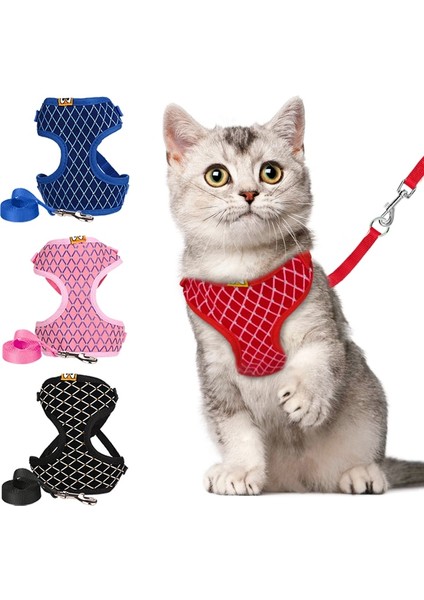 Pembe Tarzı S Beden Taklidi Örgü Kedi Koşum ve Tasma Seti Nefes Alabilir Ayarlanabilir Pet Yelek Koşum Küçük Köpek Kedi Yürüyüş Koşum Kabloları (Yurt Dışından)