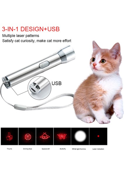 Evcil Hayvan Etiketi Stili Pet Oyuncak USB Şarj Lazer Işaretçi Kediler Için 3 In1 Komik Kedi Çubuk Lazer Çubuk Mini Interaktif Oyuncaklar LED El Feneri Komik Kedi Oyuncak (Yurt Dışından) modelleri