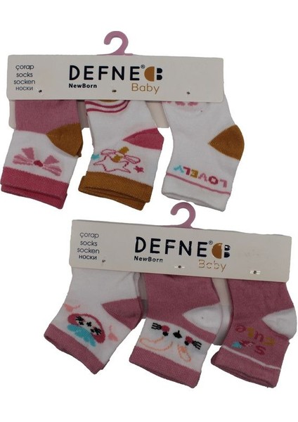 Defne Baby 6 Çift Newborn Kız Yeni Doğan ve Bebek Çorabı 0-6 Ay