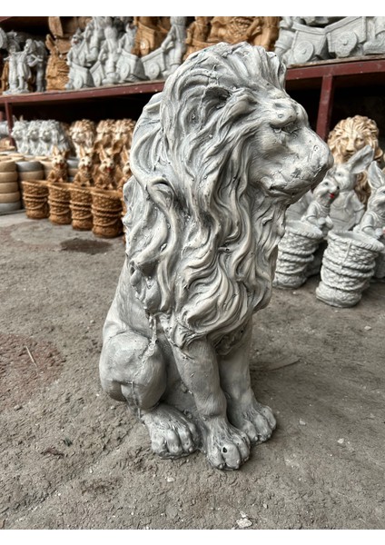 Dekoratif 53CM Gri Aslan Heykeli Bahçe Dekorasyonu Biblo