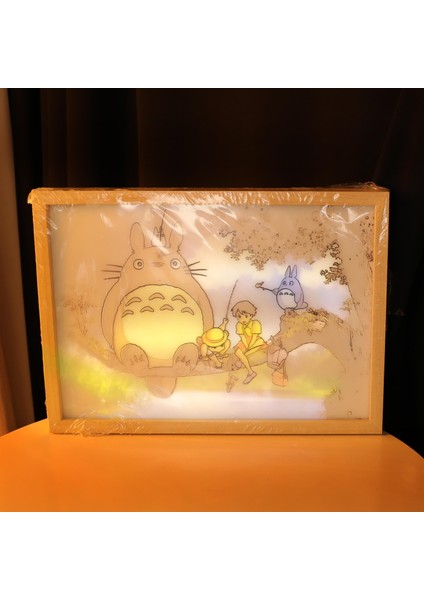 Totoro Usbli LED Işık Boyama Dekoratif Ahşap Çerçeve