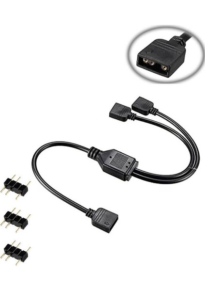 Coolmoon 2 Port 5V 3pin Argb LED Splitter Çoklayıcı Kablo, Uzatma Kablosu (1 Dişi To 2 Dişi) - Siyah